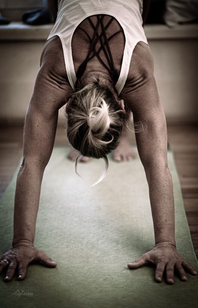 A woman doing a yoga pose.