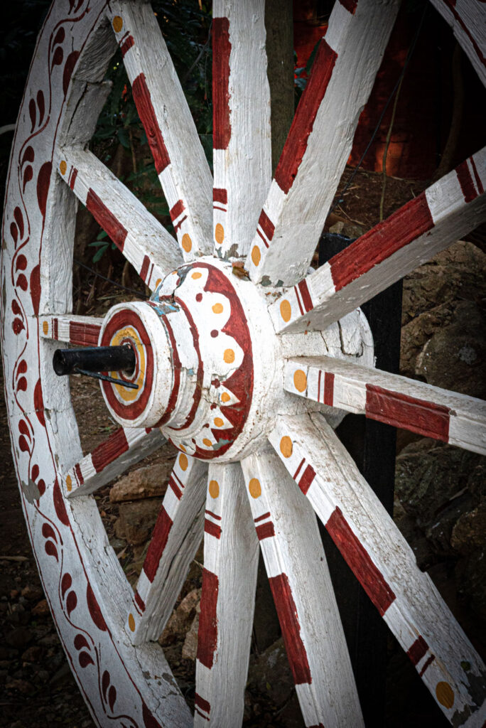The wheel is painted red and white.