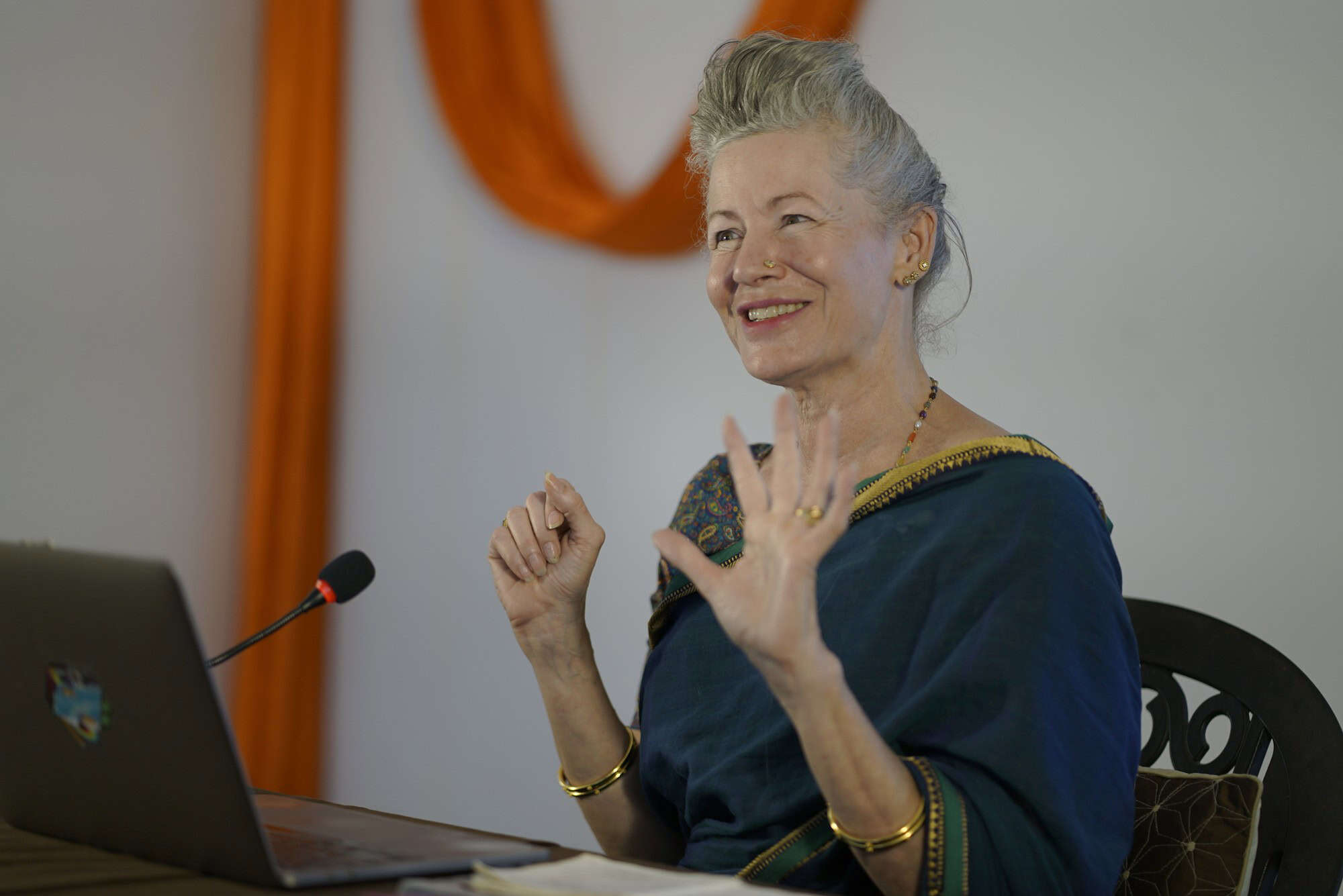 Kiki chanting the yoga sutras
